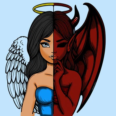 realistic angel half demon