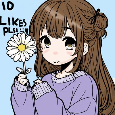 manga girl holding a flower