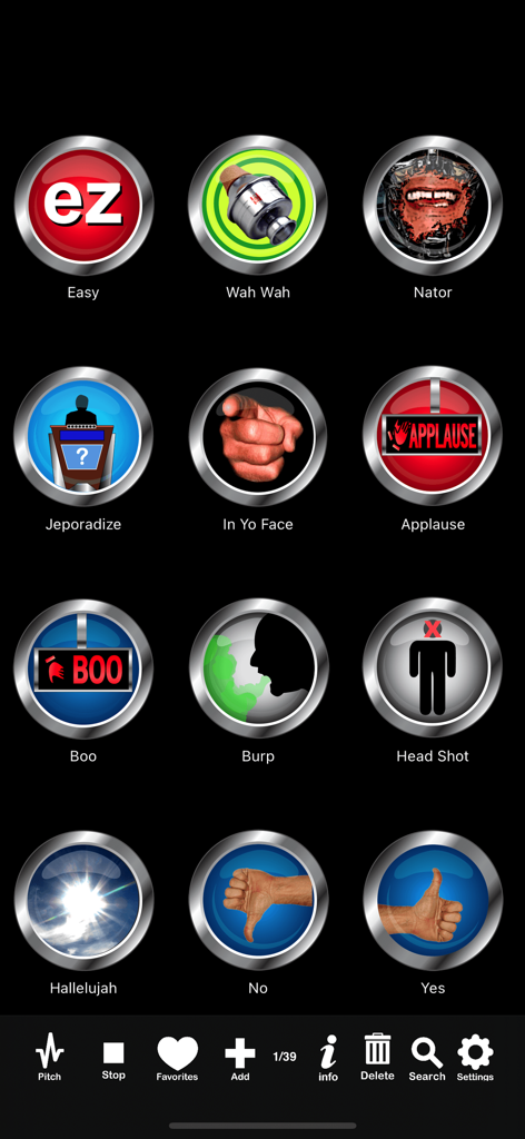 100's of Buttons & Sounds Lite - Grid of colorful sound effect buttons in the 100s of Buttons and Sounds Lite app interface