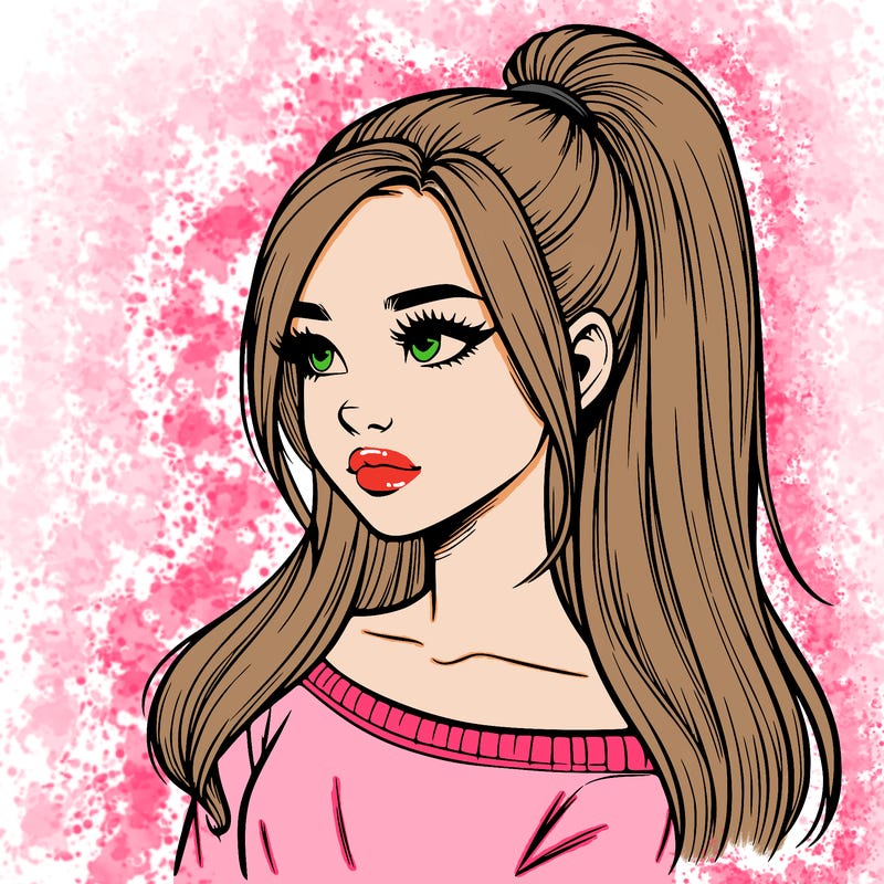 realistic girl with a high ponytail
