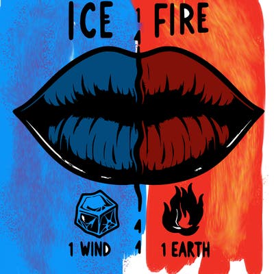 realistic lip split in fourth . 1 fourth ice 1 fire 1wind 1 earth