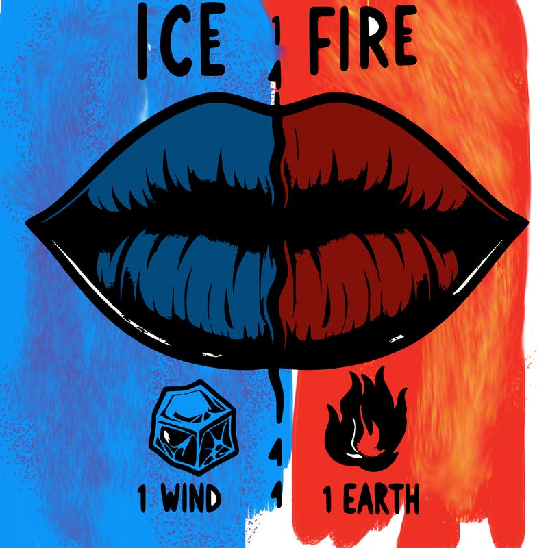 realistic lip split in fourth . 1 fourth ice 1 fire 1wind 1 earth