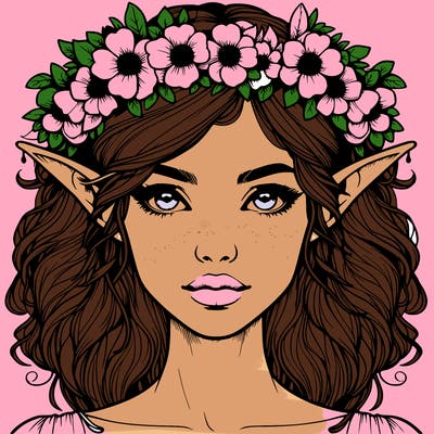 realistic female elf with flower crown