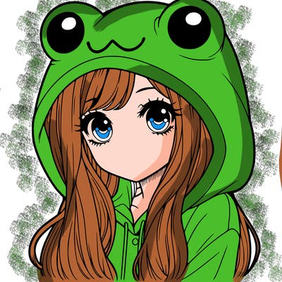 a pretty girl wearing a frog hoodie portrait with long hair