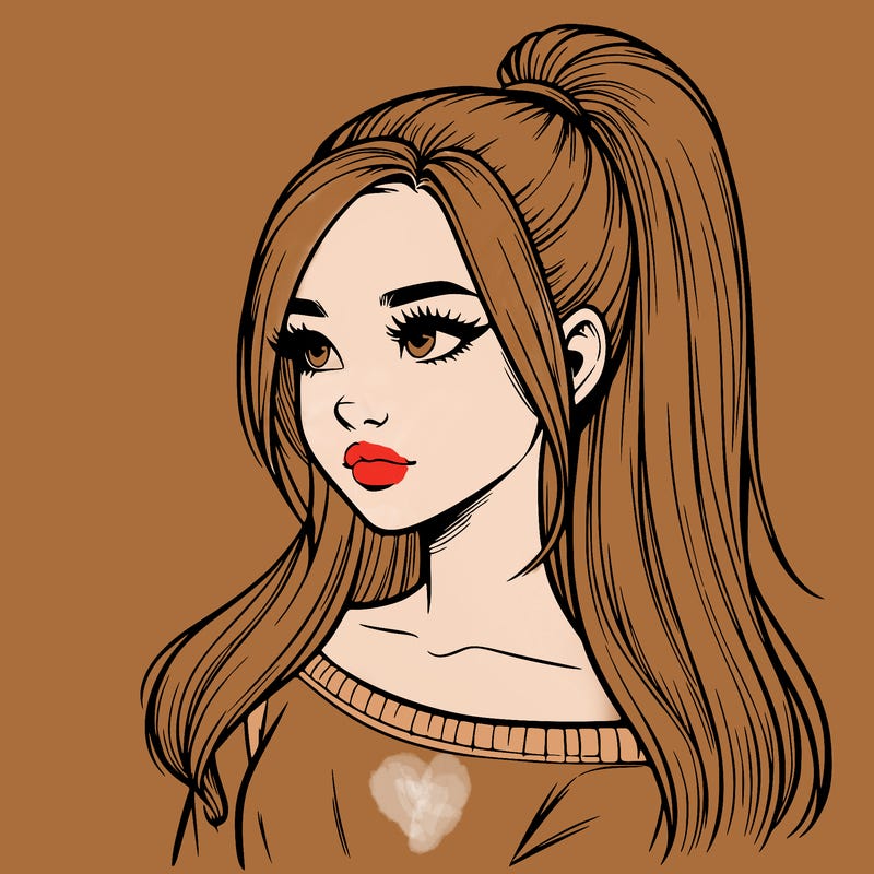 realistic girl with a high ponytail