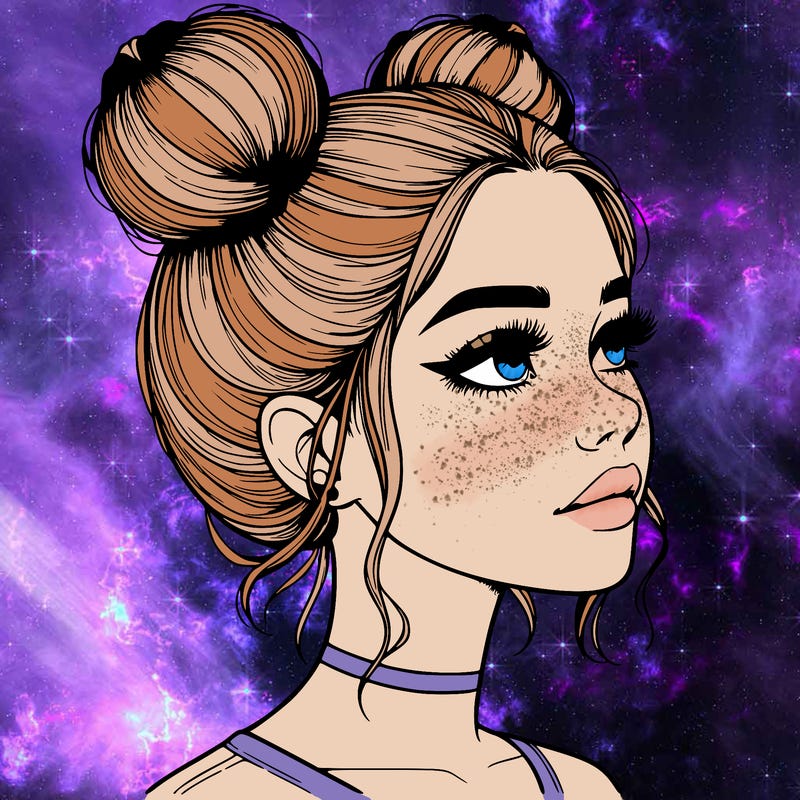 realistic girl with buns on the top of her head