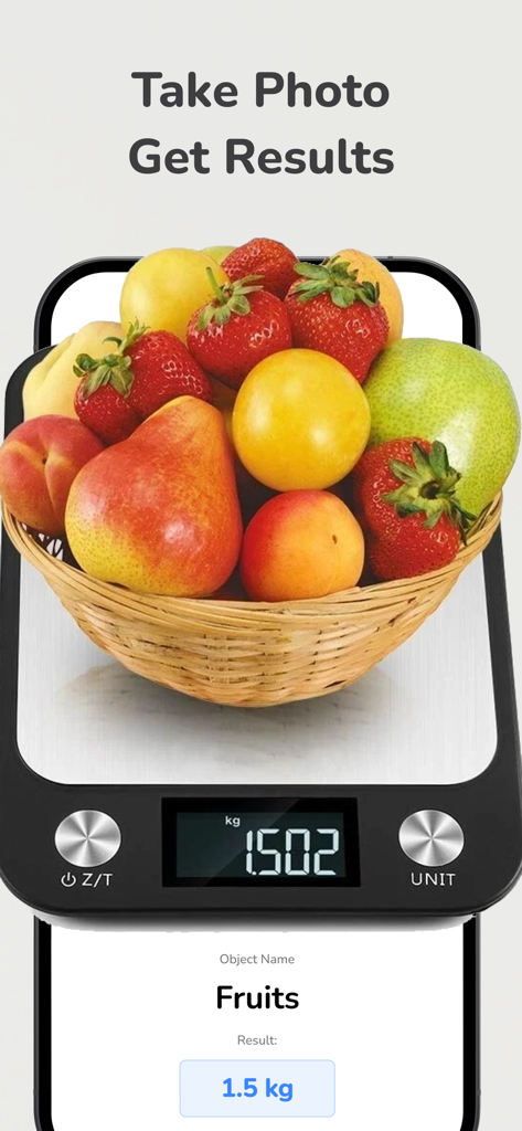 Scale For Grams: Weight Scales - La aplicación Scale For Grams estima el peso de una cesta de frutas usando IA