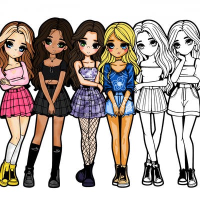 a group of girls realistic