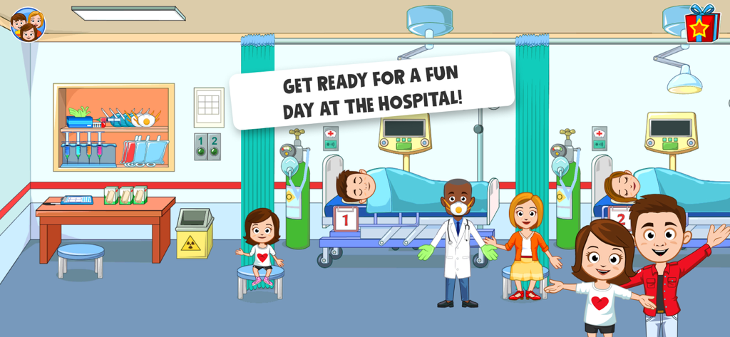 My Town : Hospital - Cartoon hospital room with doctors and patients in My Town Hospital app