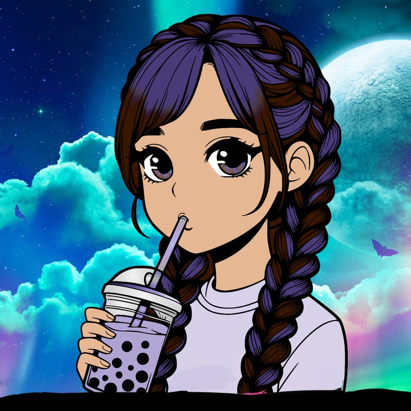 realistic girl with braided hair drinking boba