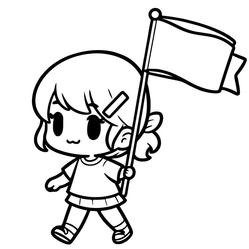 cute girl carrying blank flag
