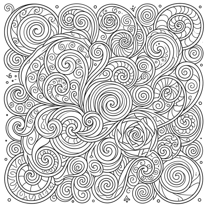 Dive into a world of mesmerizing curves with this intricate spiral patterns coloring page, designed specifically for adults. Experience stress relief and creative joy as you bring these complex designs to life.