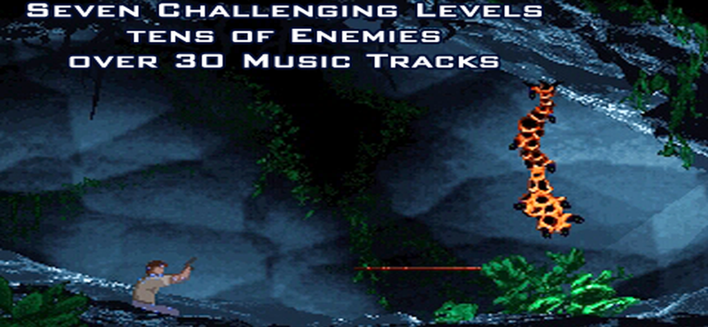 Séquence d'action dans The Escapee représentant un personnage et un ennemi extraterrestre lumineux.