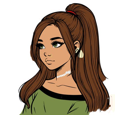 realistic girl with a high ponytail