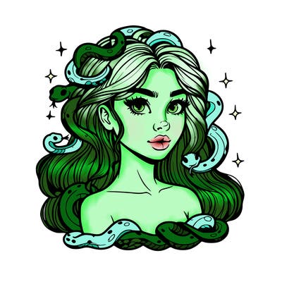 realistic girl with snakes as hair