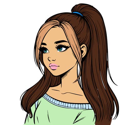 realistic girl with a high ponytail