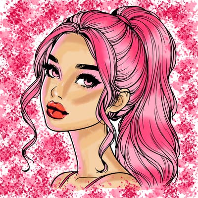 realistic girl with a ponytail on her hair and lips