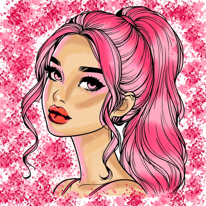 realistic girl with a ponytail on her hair and lips