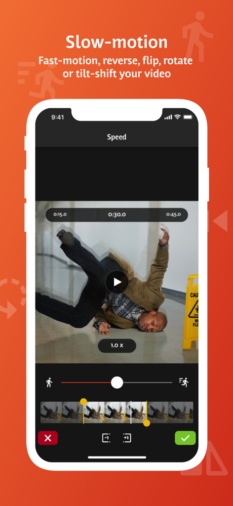 Videoshop - Video Editor - Videoshop mobile app interface showing slow motion and video speed adjustment features.