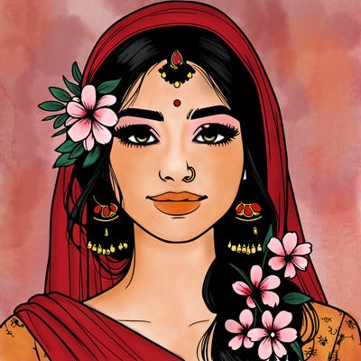 realistic girl with flowers