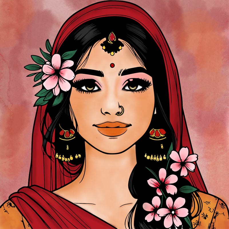 realistic girl with flowers