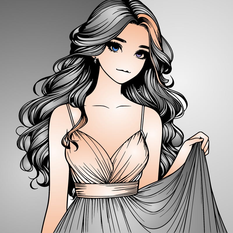 realistic girl in flowy silky prom dress