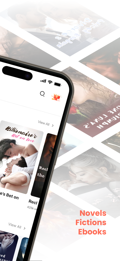 Smartphone-Bildschirm, der die Waread-App-Bibliothek mit Romanzen- und Milliardärs-Fiktion-Covern zeigt