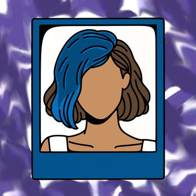 a polaroid portrait of swift's face cut off at the eyes