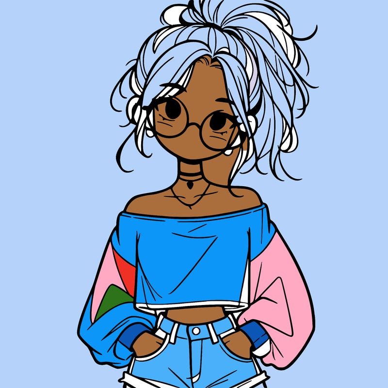 girl with a messy ponytail glasses a baggy crop top and jean shorts