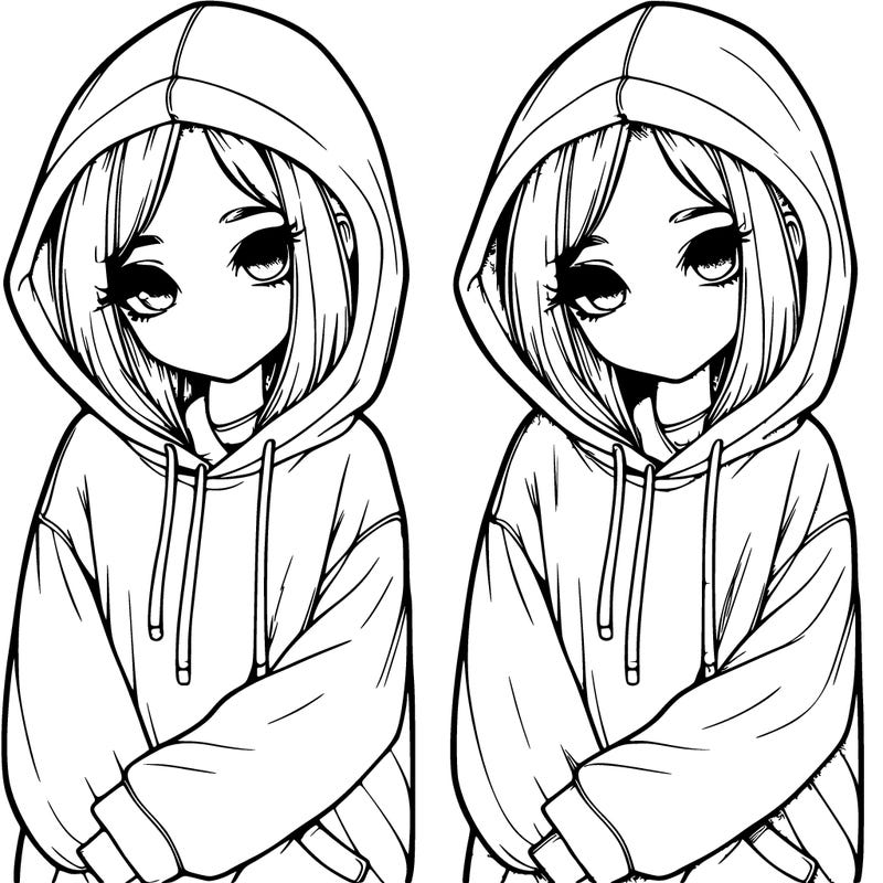 realistic girl with oversized hoodie