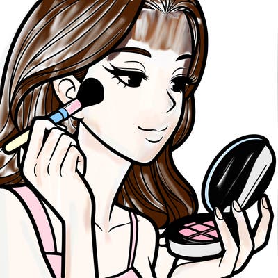 little girl putting on makeup