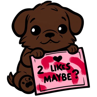 a puppy holding a sign that says 2 likes maybe?