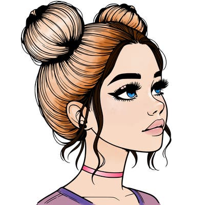 realistic girl with buns on the top of her head