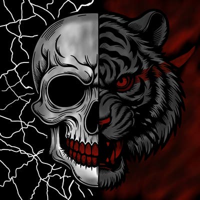 half skull half tiger fierce realistic
