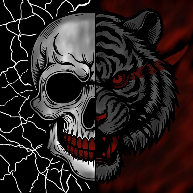 half skull half tiger fierce realistic