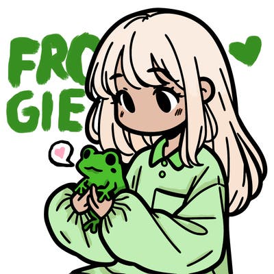 girl with long hair and a oversized shirt. and she is holding a frog