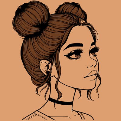 realistic girl with buns on the top of her head