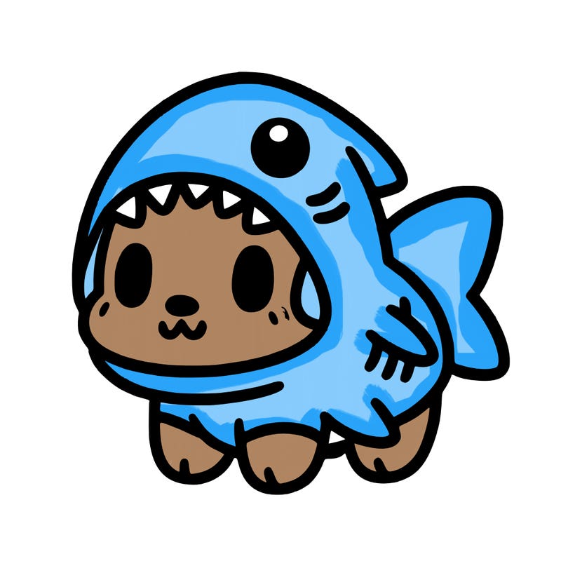 cute dog wearing a shark costume