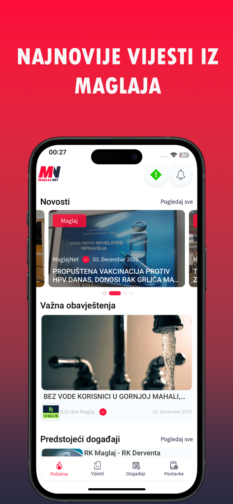MAGLAJ.NET - MAGLAJ.NET mobile app home screen showing local news and announcements for Maglaj.