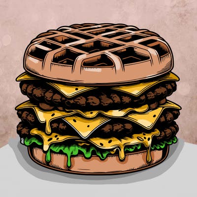 realistic waffle burger