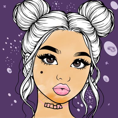 realistic girl with two buns on her hair and lips