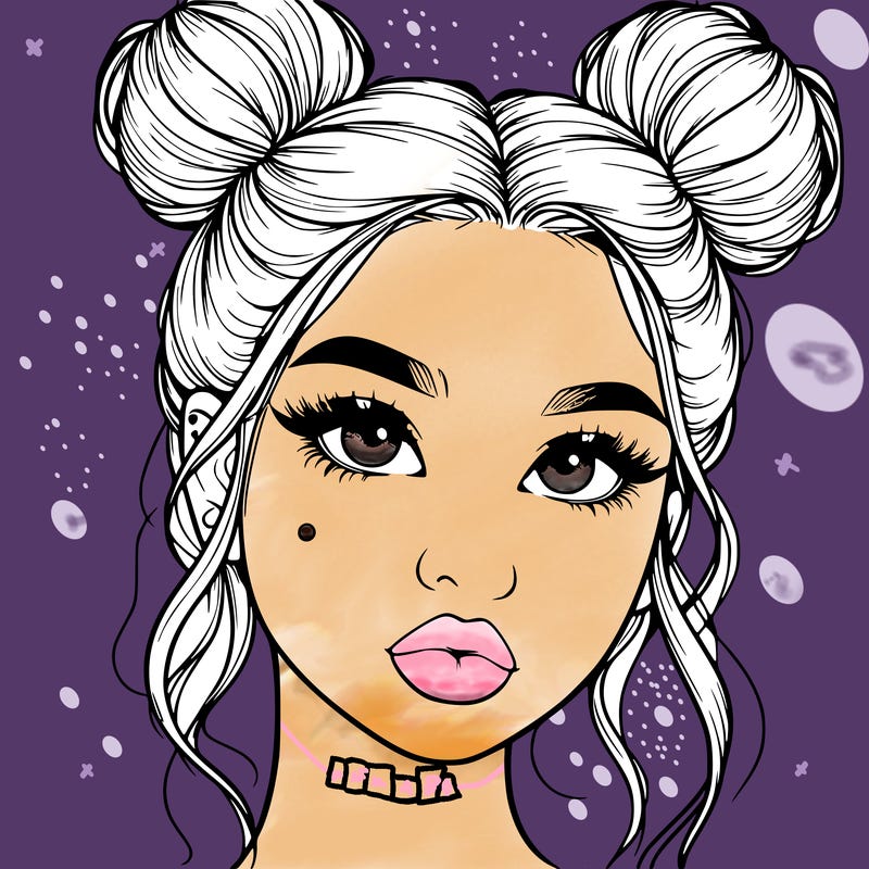 realistic girl with two buns on her hair and lips