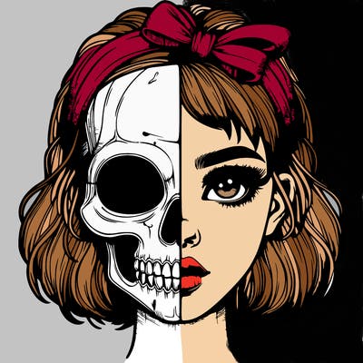 realistic girl with half skull mask