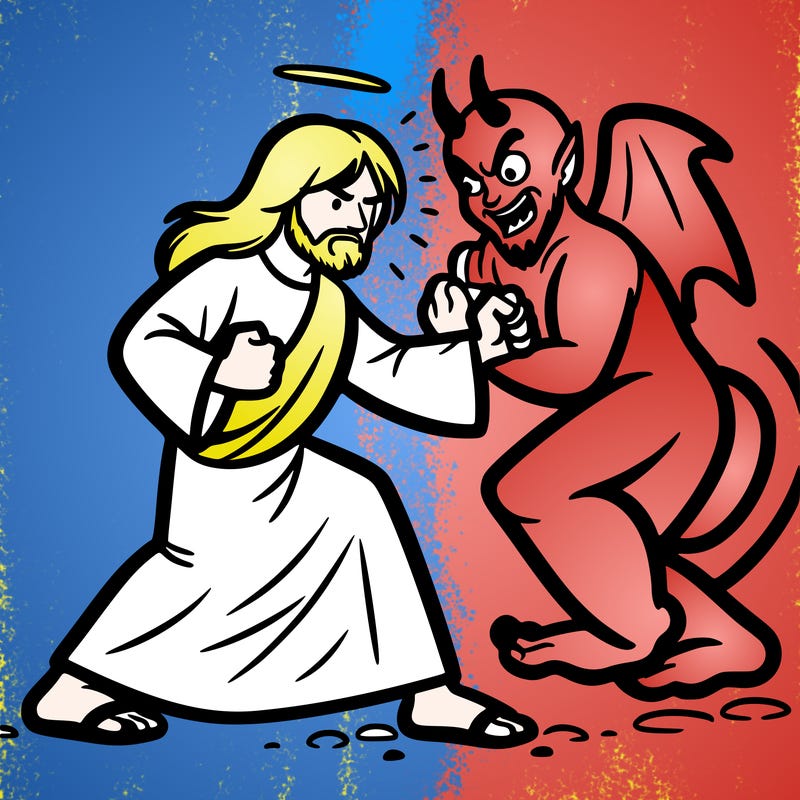 jesus fighting the devil