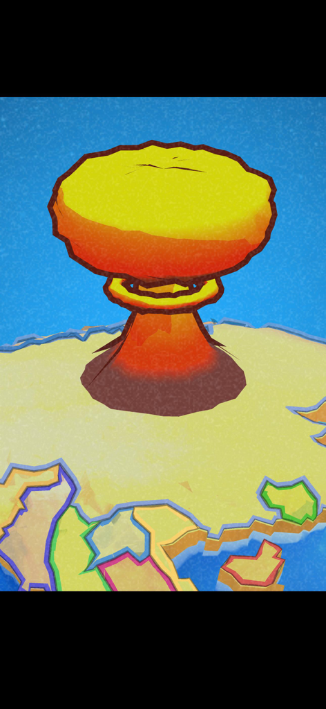 Cartoon mushroom cloud nuclear explosion on a world map