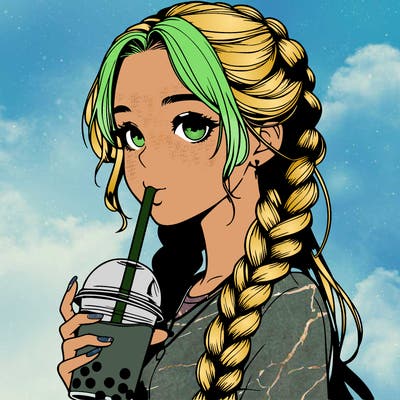 realistic girl with braided hair drinking boba