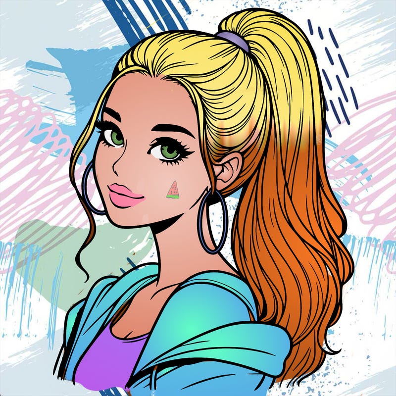 realistic girl with a high ponytail