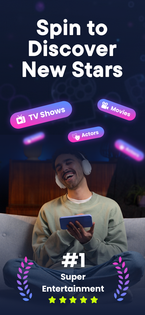 A man laughing while using Gamebox app to discover movies and TV shows