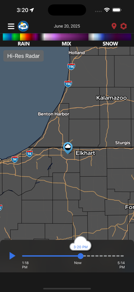 Matt Rudkin Weather - High resolution weather radar map of Northern Indiana and Southwest Michigan showing cities like Elkhart and Benton Harbor