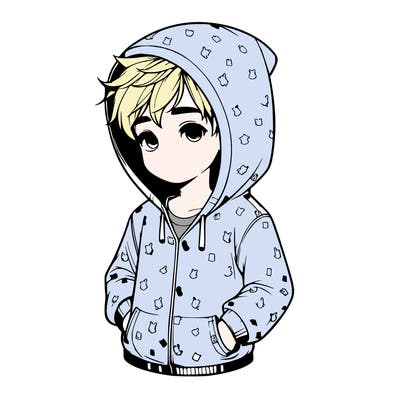 realistic boy in a pjs hoodie
